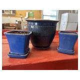 Three Blue Flower Pots