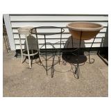 Three Plant Stands And Metal Stool