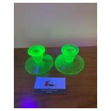 Uranium glass candle sticks