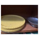 Vintage metal serving trays and strainer