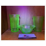 Uranium Glass Bowl and Cups