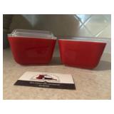 Red Pyrex refrigerator jars only one lid