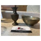Brass bowl and bud vase