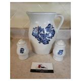 Ceramic pitcher and salt and pepper shakers