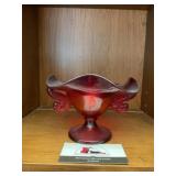 Fenton Ruby Red Dolphin  Ruffled Dish