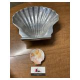 Large metal shell bowl and shell dish