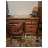 Wooden office desk, chair & supplies