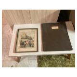 Coffee table , vintage cable record and picture