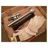 Assorted flashlights and gloves