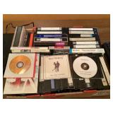 VCR tapes, CDs, rewinder, cassette player