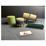 Bale cart, hay ring, feed bunk, and bales