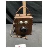 Vintage DeVeau wooden field telephone