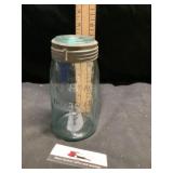Antique Aqua glass masons improved fruit jar
