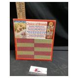 Choice of brands, cigarette punch board game