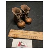 Pair of vintage hand carved miniature wood boots