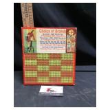 Choice of brands, cigarette punch board game