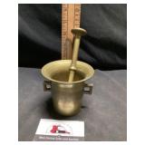Antique brass and mortar and pestle set