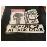 Decals and beware of attack crab sign