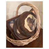 Assorted wall art and basket