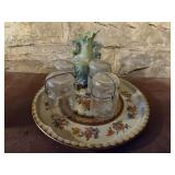 Vintage canning jars with glass lids and platter