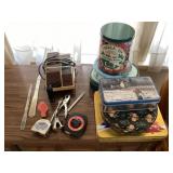 Tins and box of miscellaneous