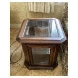 Small wood end table with glass and rocker