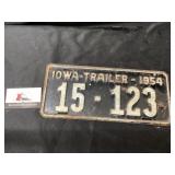 1954 Iowa Trailer License Plate