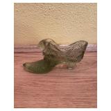 Fenton green glass shoe