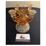 Marigold carnival glass candle holders