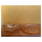 Marigold carnival glass bowl and platter