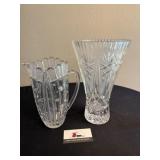 Cut glass vase, and pitcher