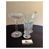 Cut glass vase and pitcher