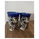 Art deco nude Lady handled cobalt mugs