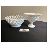 Milk glass bowl and pedestal dish