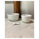 Pyrex milk, white mixing bowls