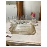 Anchor, hocking casserole dish, with glasses