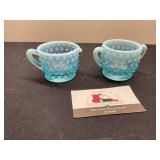 Blue Hobnail Cream and Sugar