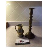 Brass candle stick and bud vase