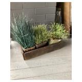 Wooden plant stand with fake grass