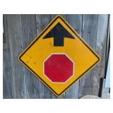 Stop ahead sign.  Metal