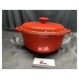 Red cast iron pot with lid