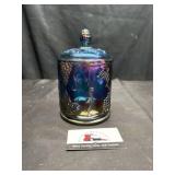 Carnival glass candy dish with lid