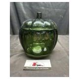 Green glass pumpkin candy jar