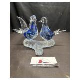 Murano blue bubble glass birds