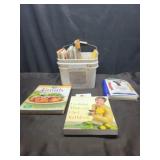 Bucket of cookbooks