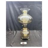 MCM brass with etched glass hurricane lamp