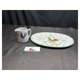 Rooster egg plate and creamer