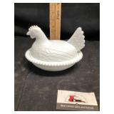 Milk glass hen on the nest