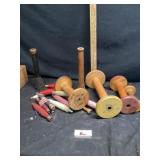 Vintage antique wooden industrial spools
