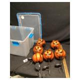 Clear tote with lid and six solar jack o lanterns